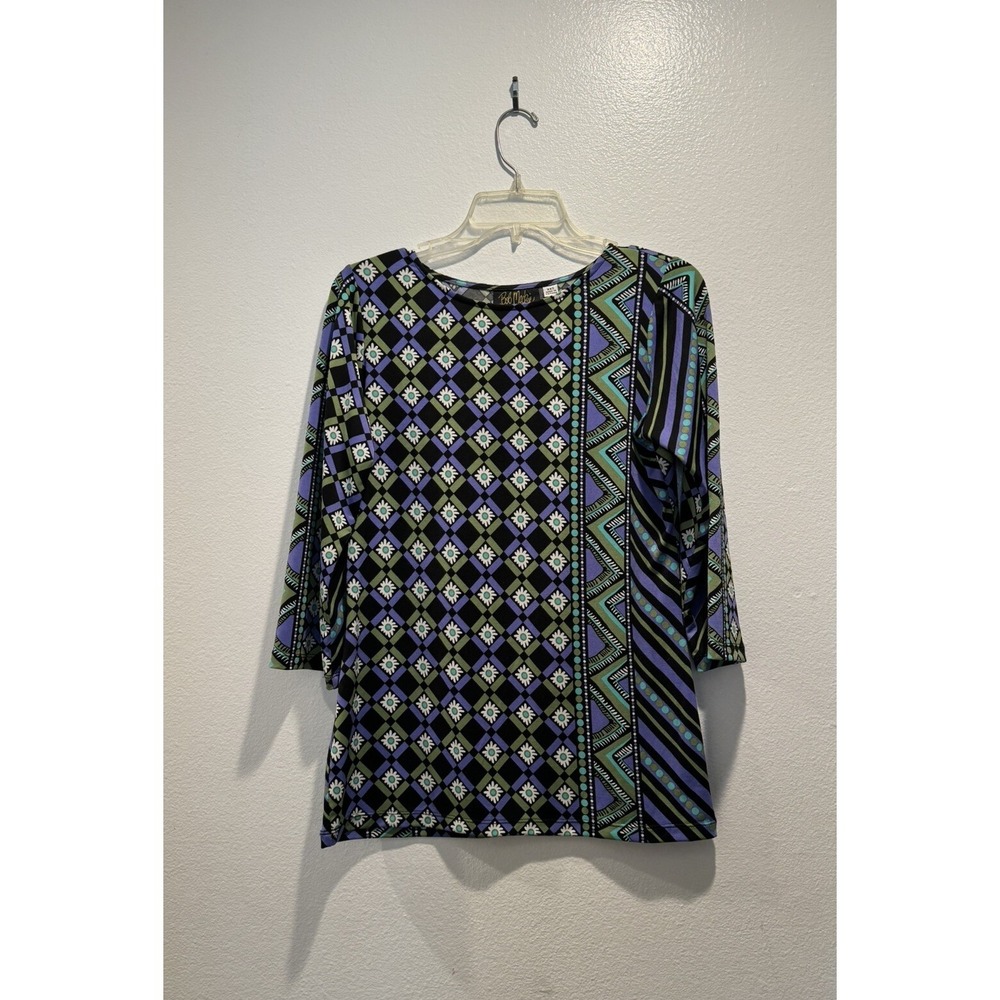 Bob‎ Mackie Women's Size XXS Colorful Floral Print Stretchy Top Retro Artsy